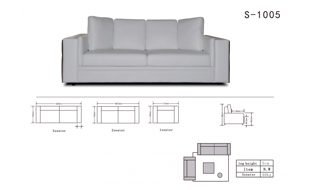 1005 Sofa Topgrain Leather Front / Eco Leather Back ESF Furniture