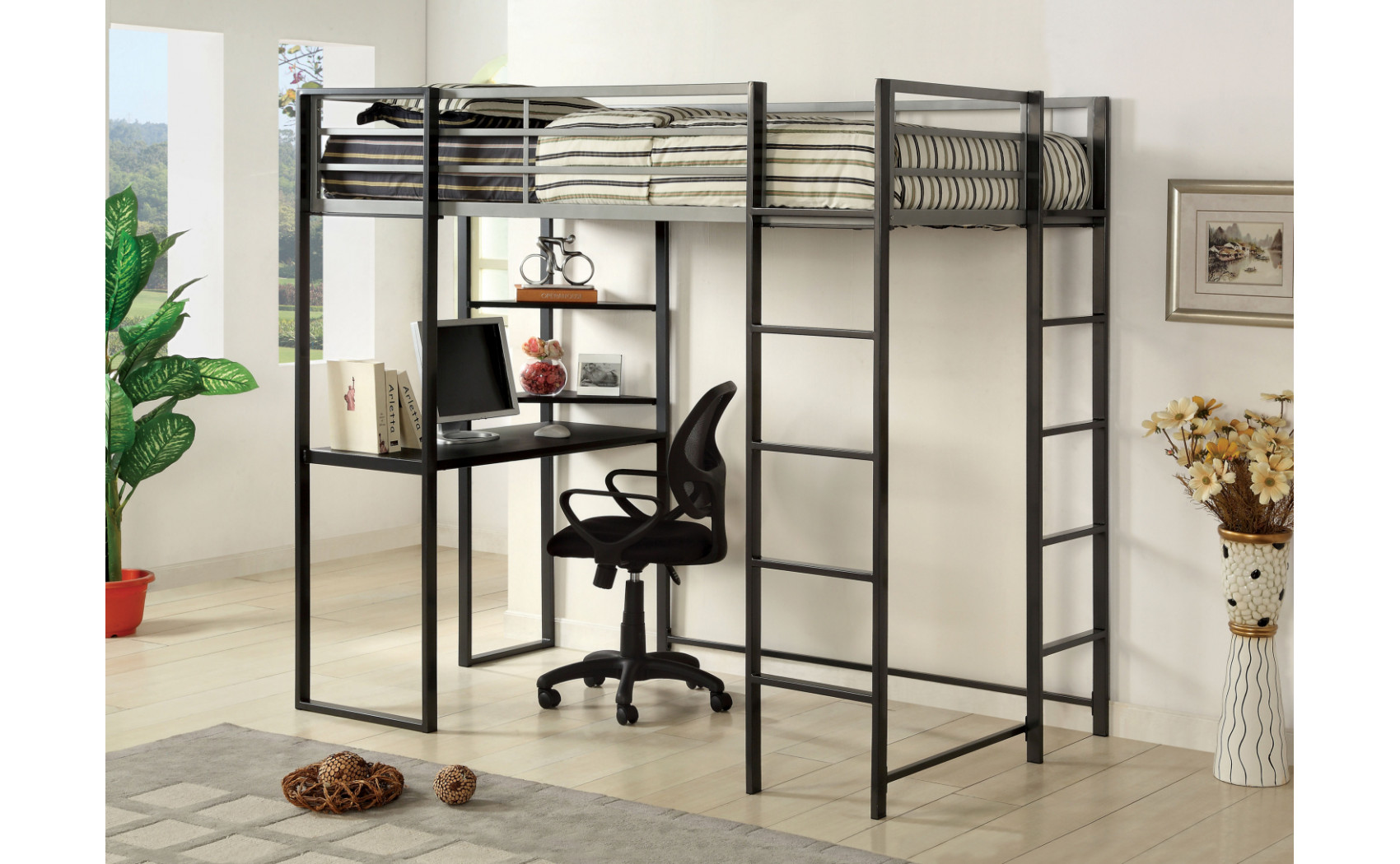 Rimil Metal Loft Bed Grey