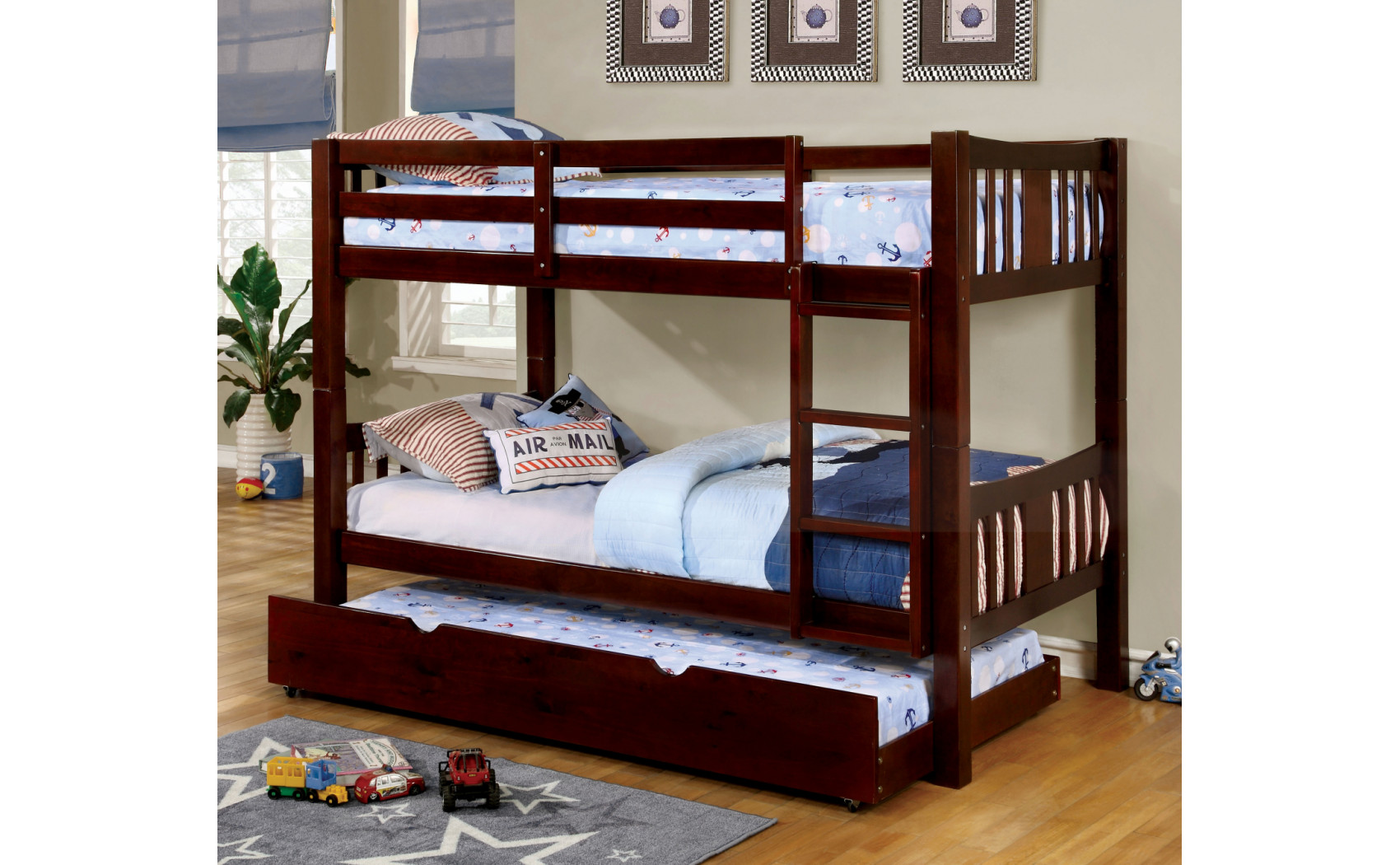 Khanjari Solid Wood Twin over Twin Bunk Bed Walnut