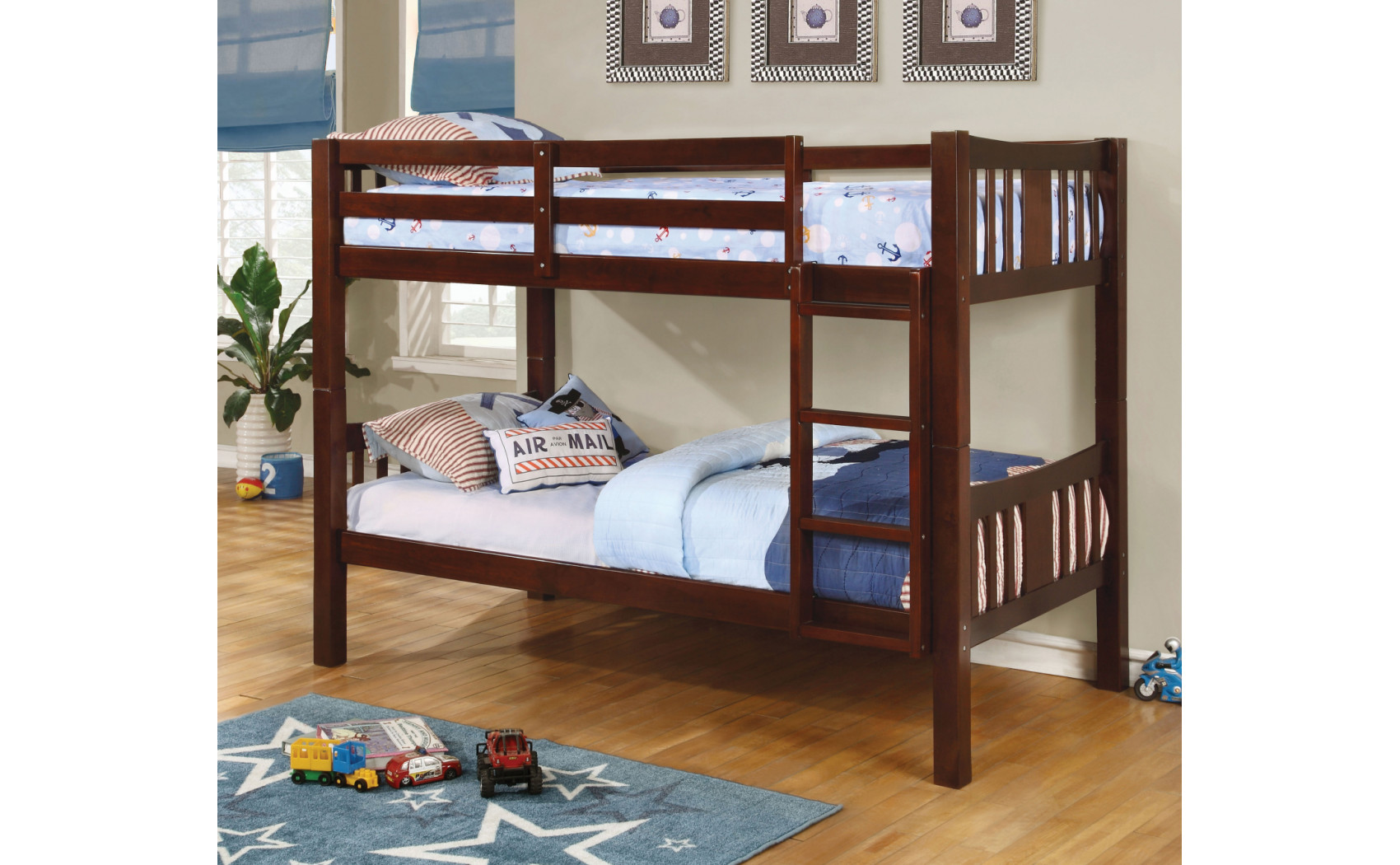 Khanjari Solid Wood Twin over Twin Bunk Bed Walnut