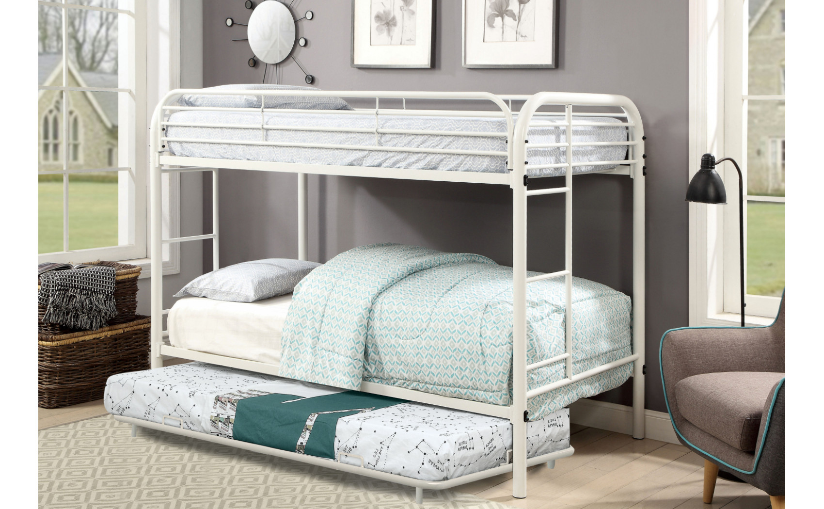 Teledona Metal Twin over Twin Bunk Bed White