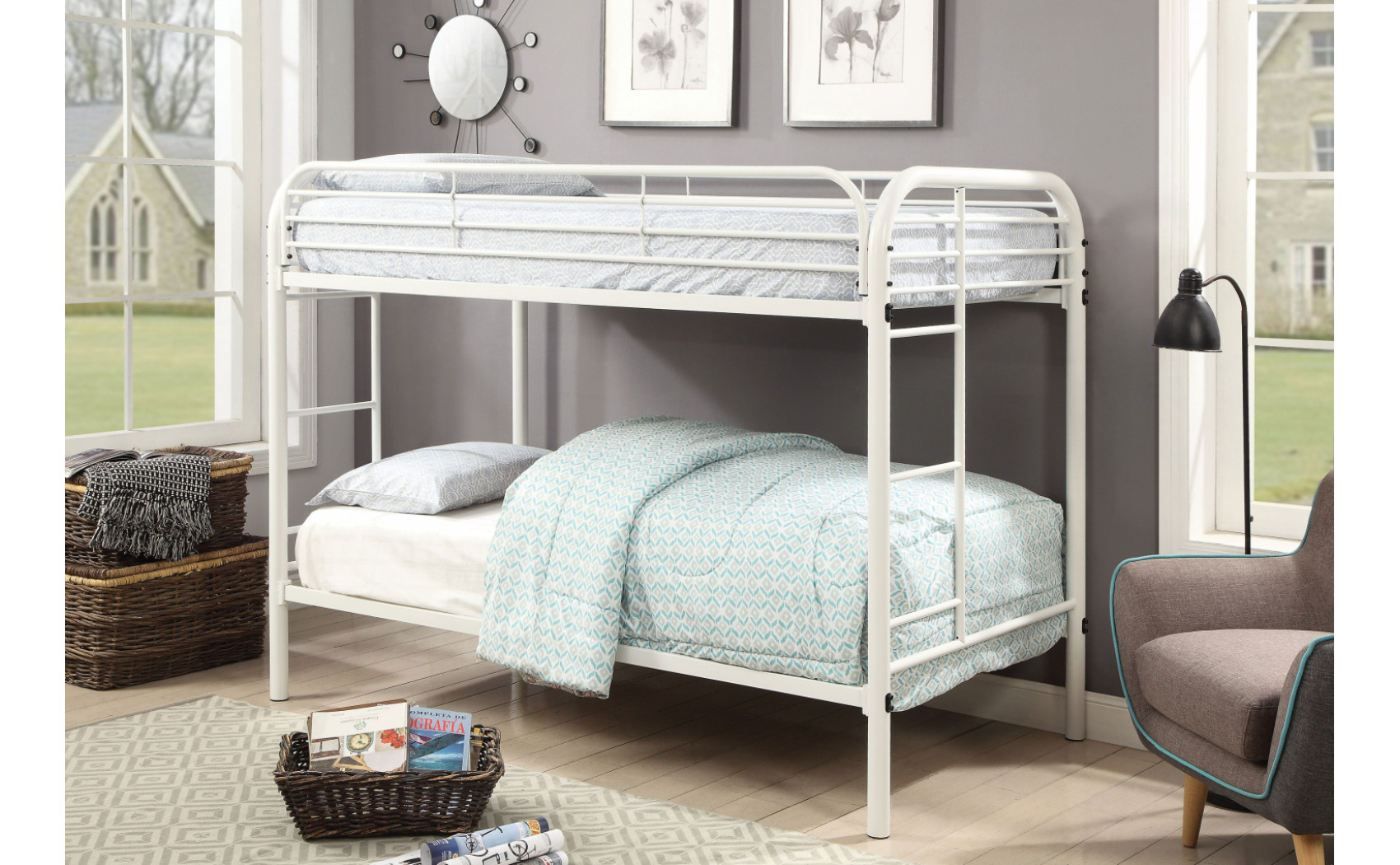 Teledona Metal Twin over Twin Bunk Bed White