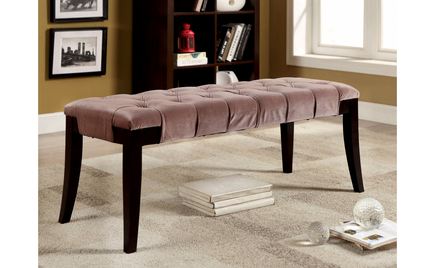 Caen Button Tufted Bench Brown