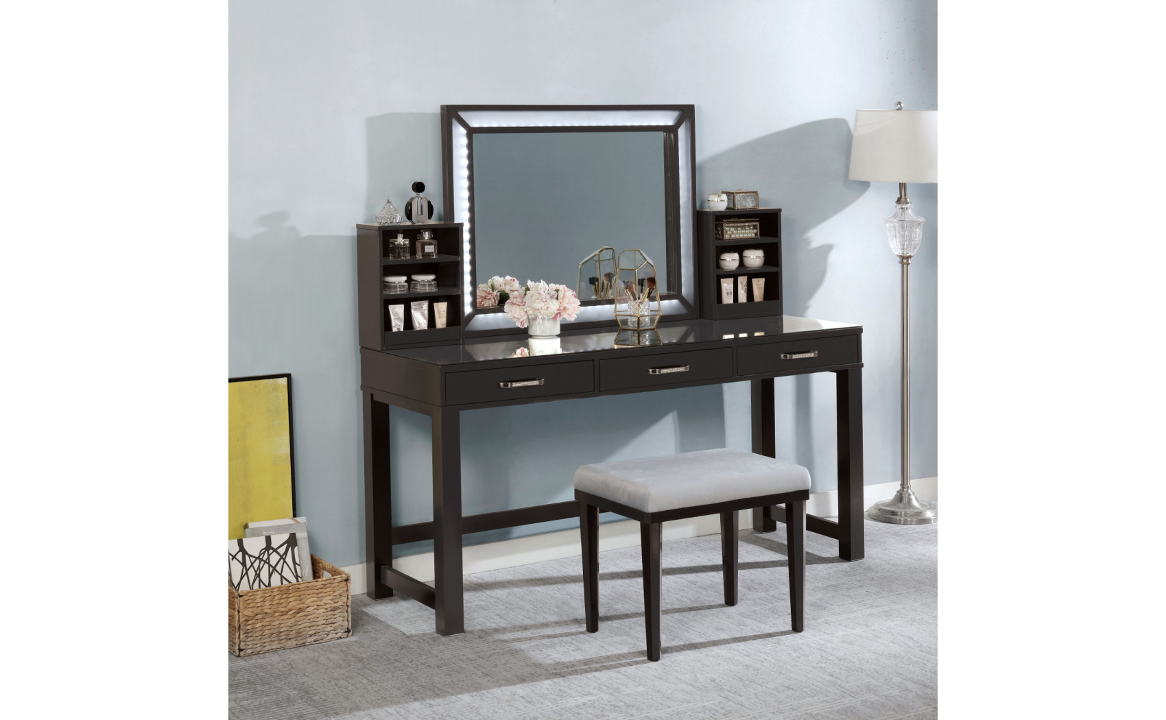Wreston 3-Piece Vanity Set in Obsidian Gray