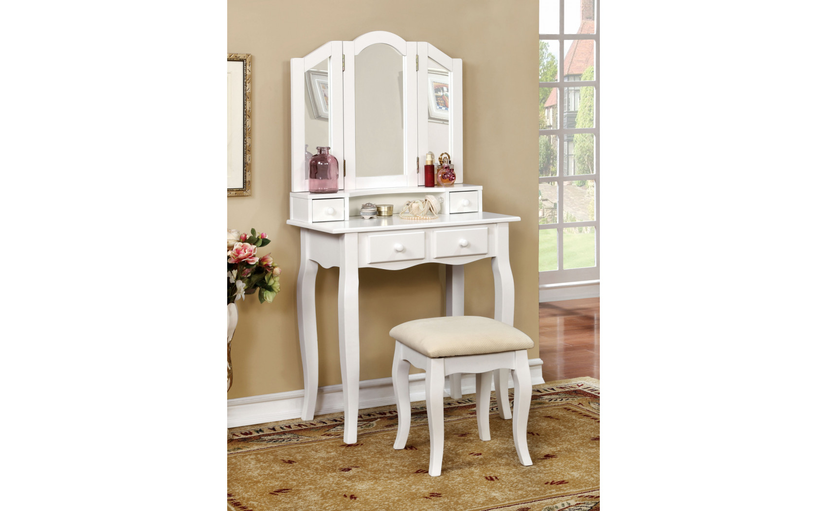 Anais Solid Wood Vanity Set in White