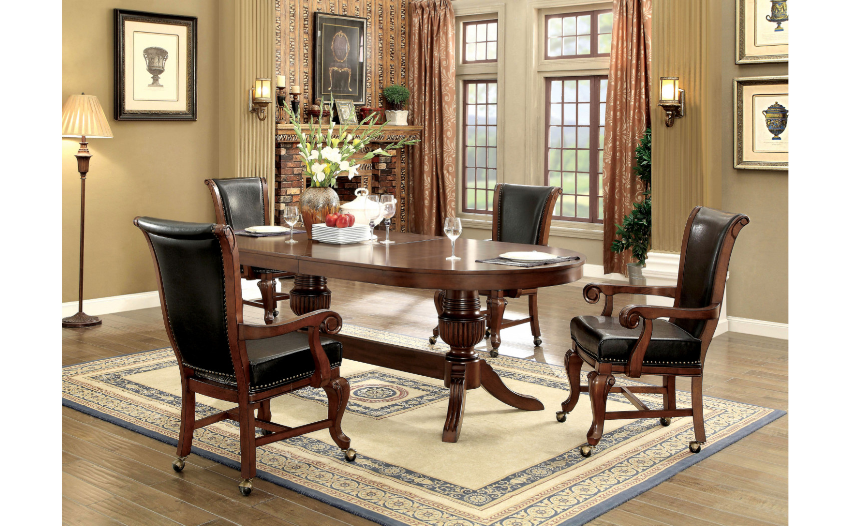 Dyeson Leather Padded Arm Chairs Brown Cherry / Black (Set of 2)