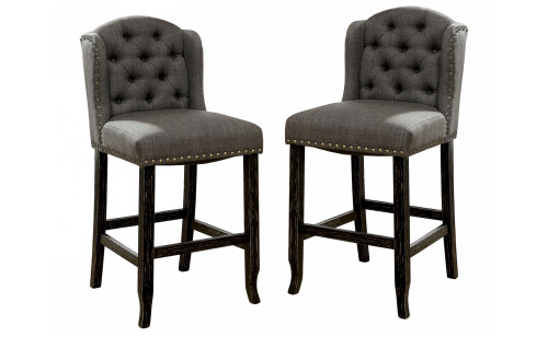 Lubbers Rustic Button Tufted Bar Chairs in Gray and Antique Black (Set of 2) Lubbers Rustic Button Tufted Bar Chairs in Gray and Antique Black (Set of 2)