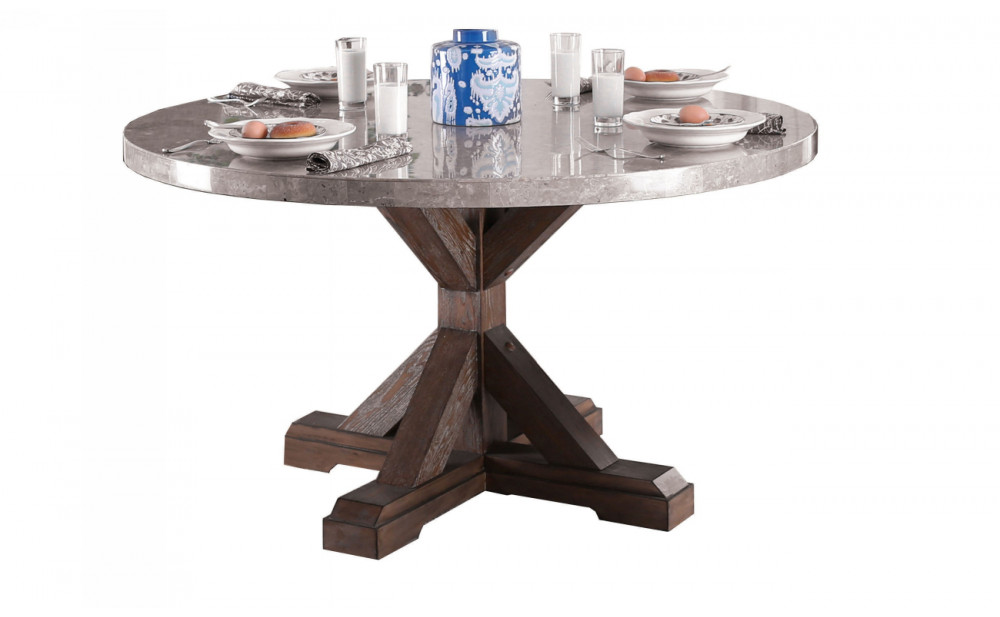 Justeen Rustic Marble Top Round Dining Table