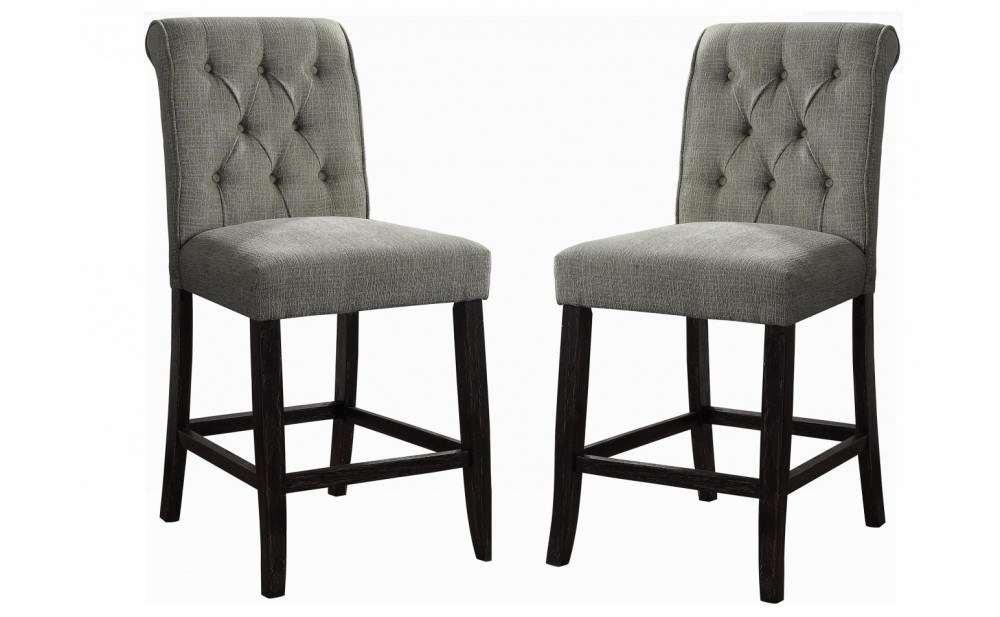 Marynda Button Tufted Counter Height Chairs in Gray