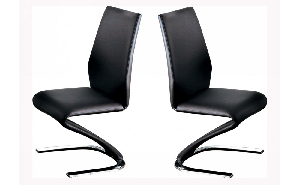 Amia Leather Side Chairs in Black and Chrome (Set of 2)
