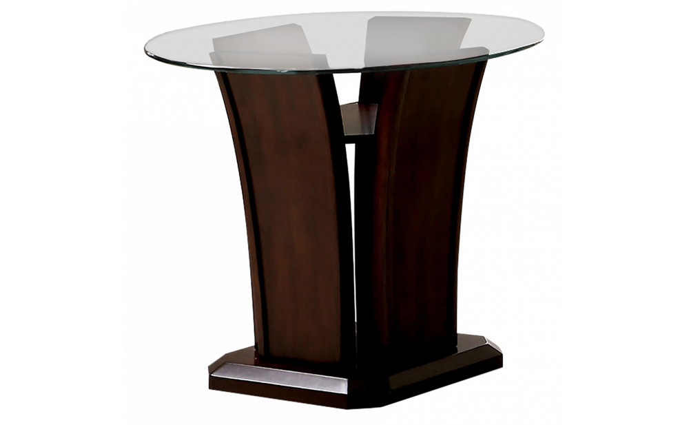Jillyn Glass Top End Table in Brown Cherry