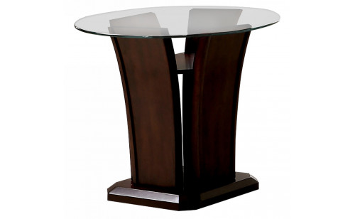 Jillyn Glass Top End Table in Brown Cherry