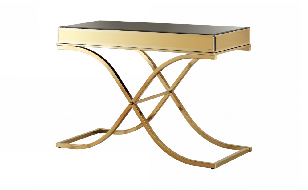 Lorrisa Glass Top Sofa Table in Brass