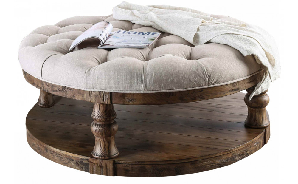 Cintra Tufted Cushion Top Coffee Table in Antique Oak