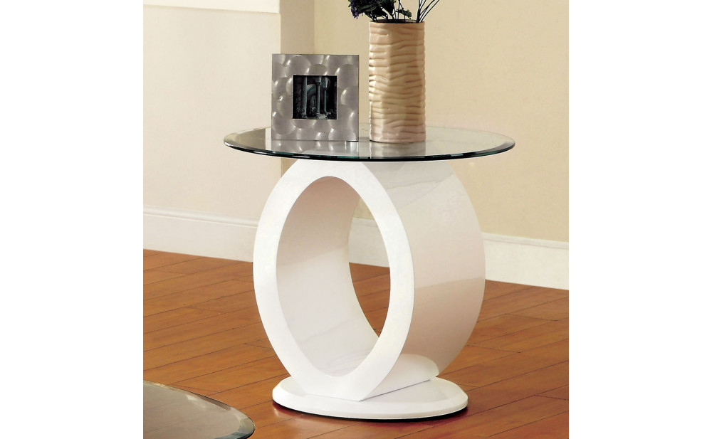 Lyndie Glass Top End Table in White