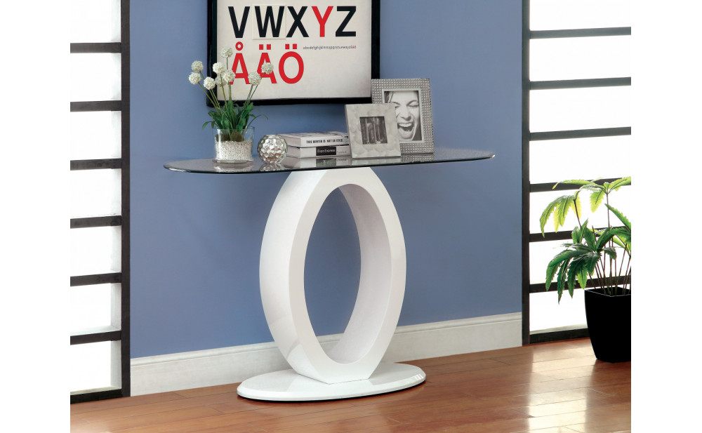 Lyndie Glass Top Console Table in White