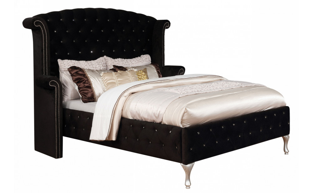 Clerita Wingback Tufted Bed in Black