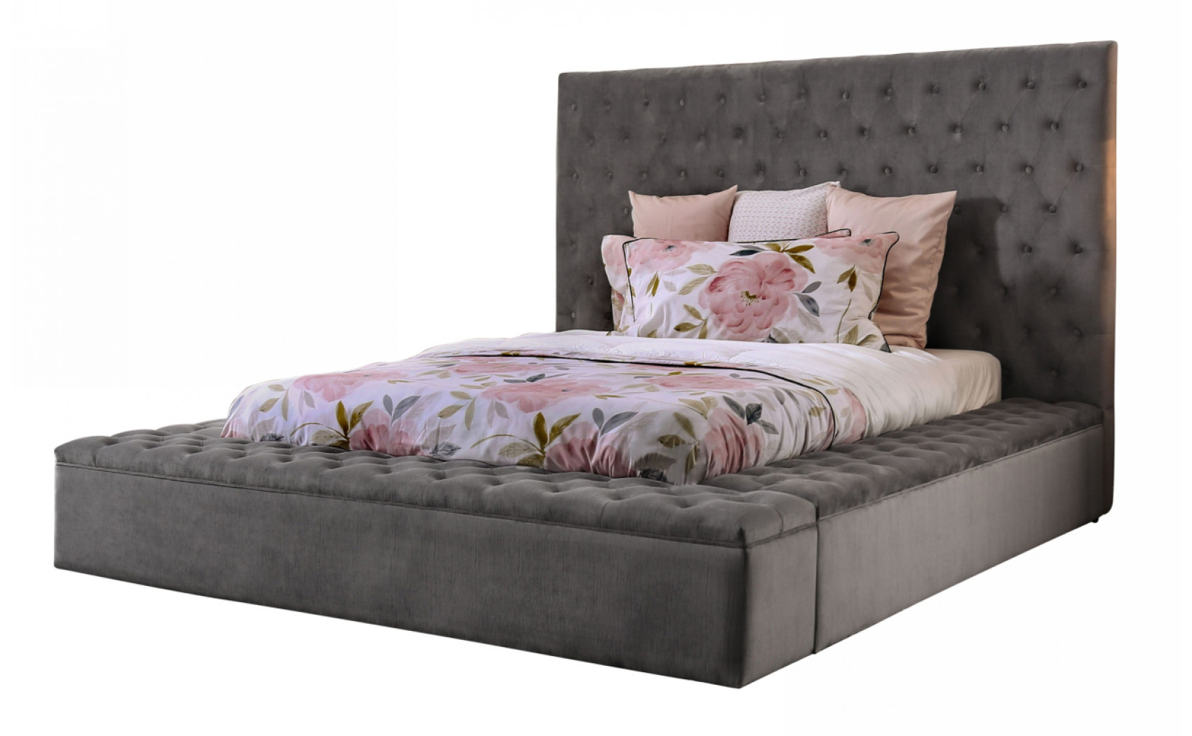 Bonnee Tufted Platform Bed in Gray