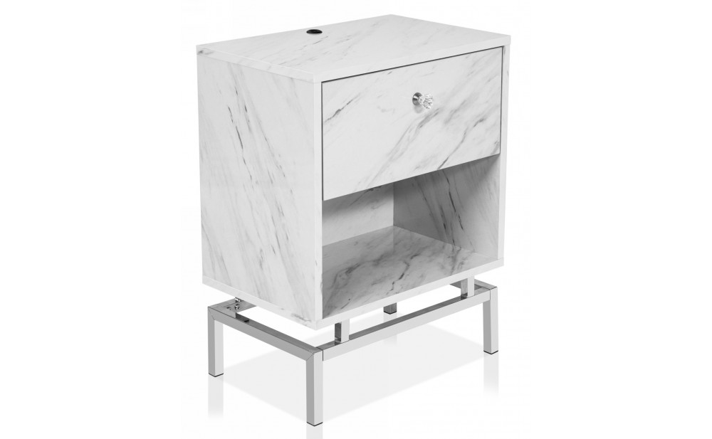 Lyn End Table with USB Port in White Marble