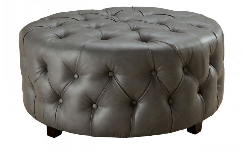 Sarafina Leather Tufted Ottoman Gray