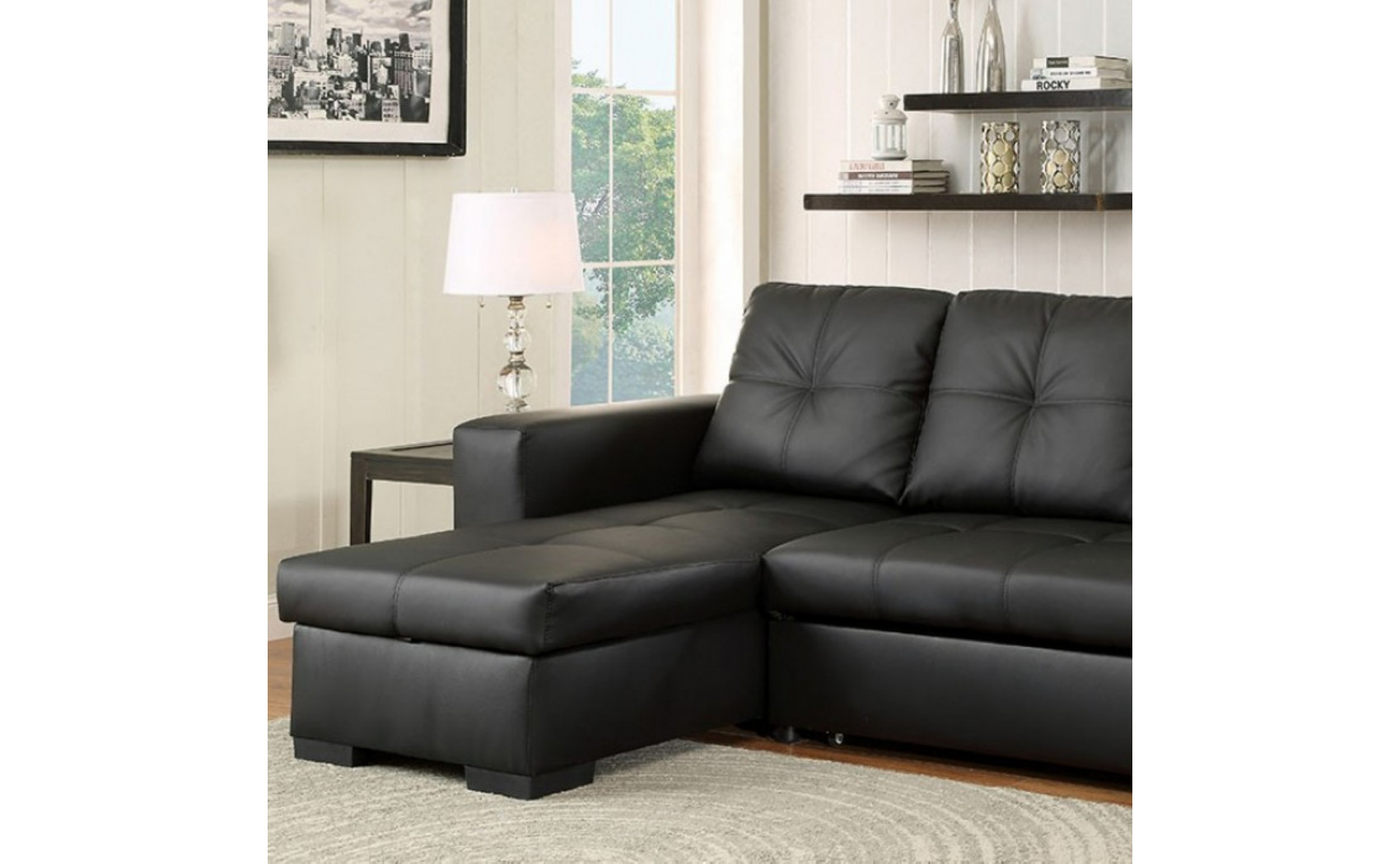 Dento Sleeper Storage Sectional Black Furniture of America