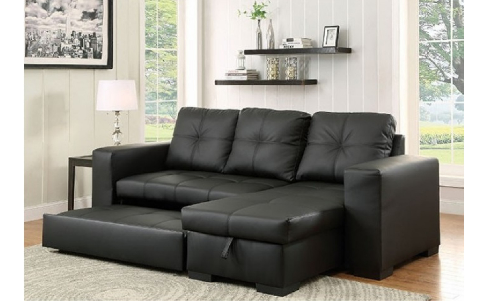Dento Sleeper Storage Sectional Black Furniture of America