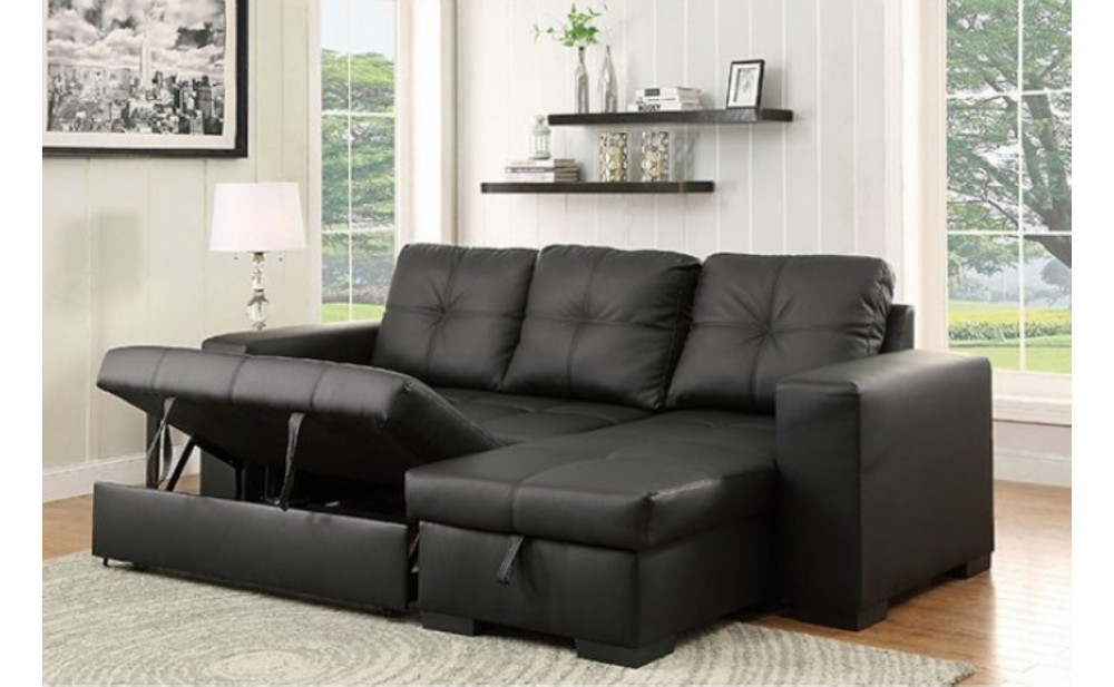 Dento Sleeper Storage Sectional Black Furniture of America