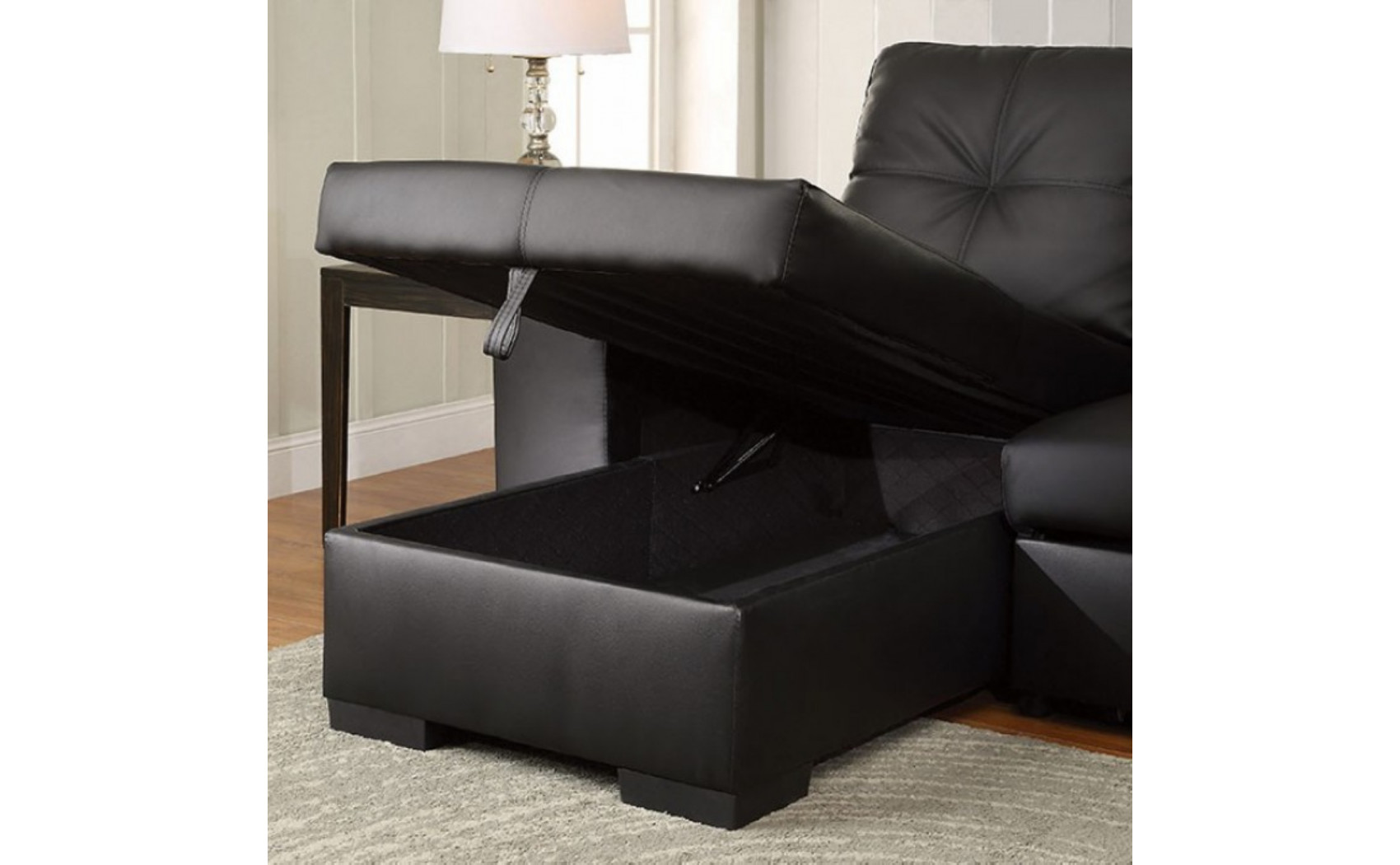 Dento Sleeper Storage Sectional Black Furniture of America