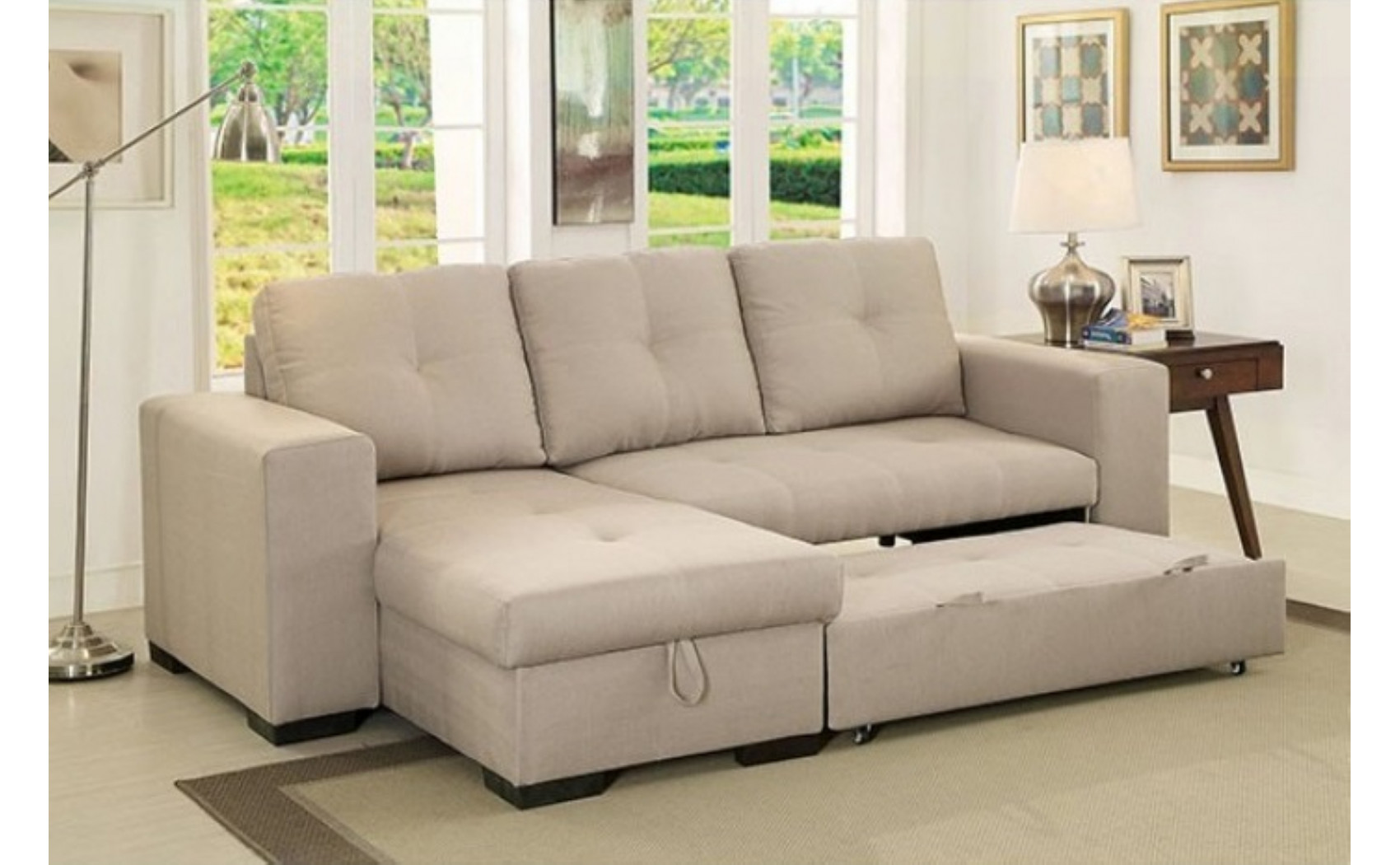 Dento Sleeper Storage Sectional Ivory Furniture of America