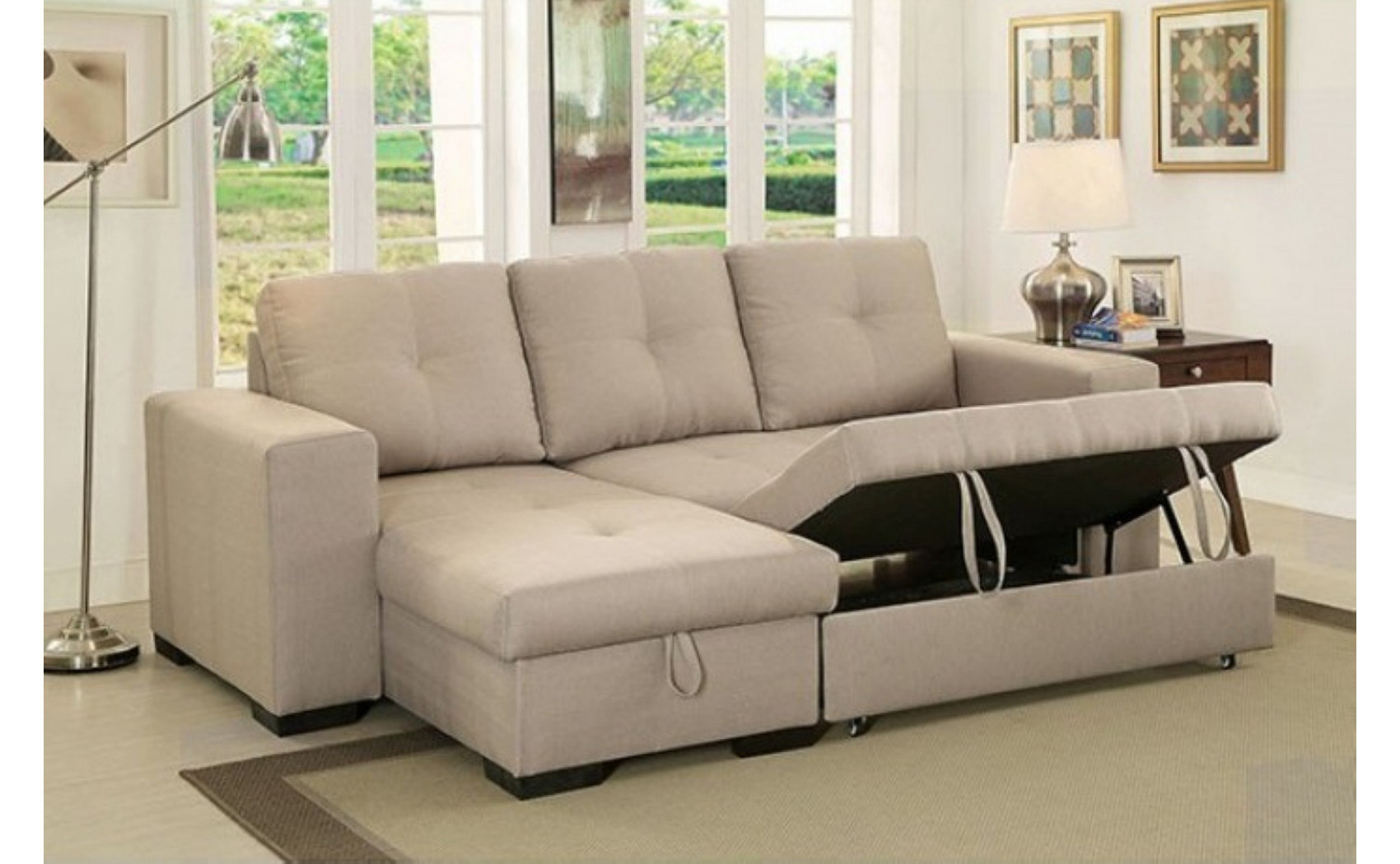 Dento Sleeper Storage Sectional Ivory Furniture of America