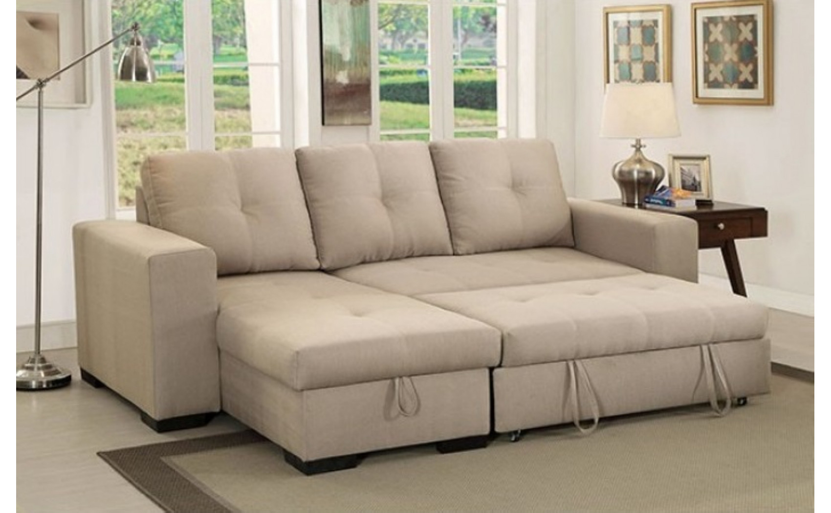 Dento Sleeper Storage Sectional Ivory Furniture of America