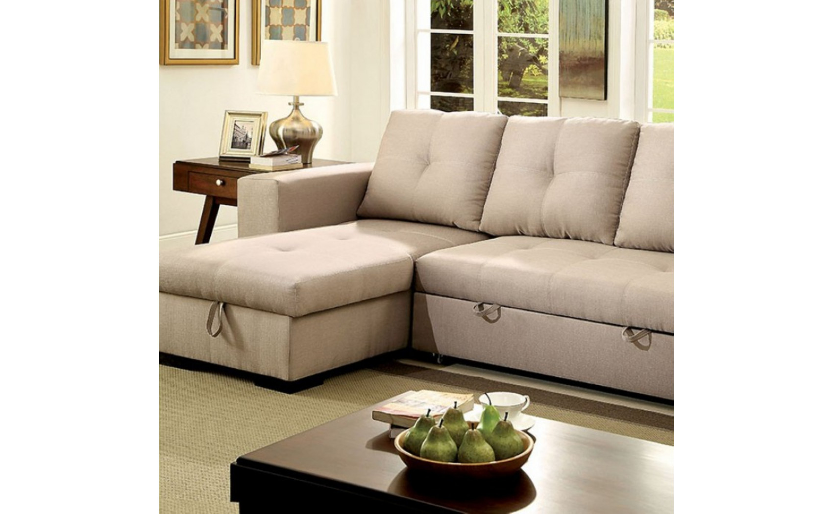 Dento Sleeper Storage Sectional Ivory Furniture of America