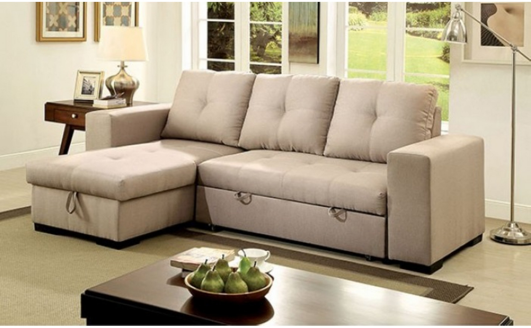 Dento Sleeper Storage Sectional Ivory Furniture of America