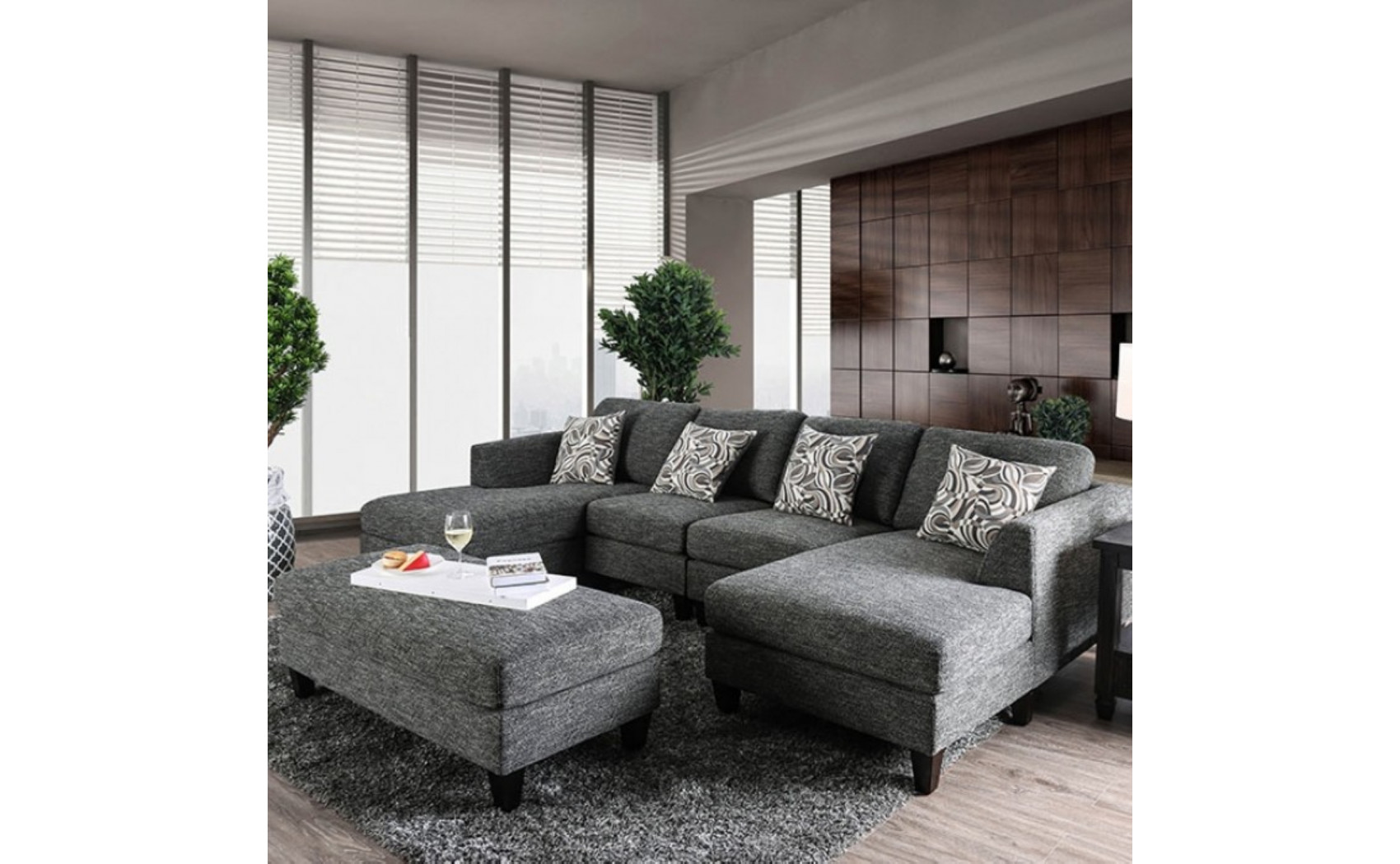 Lisa Sectional w Ottoman Gray Furniture of America