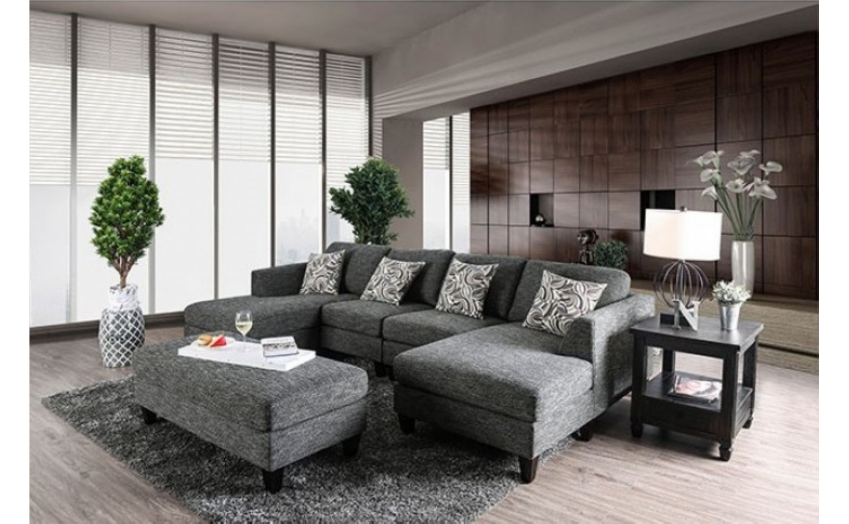 Lisa Sectional w Ottoman Gray Furniture of America