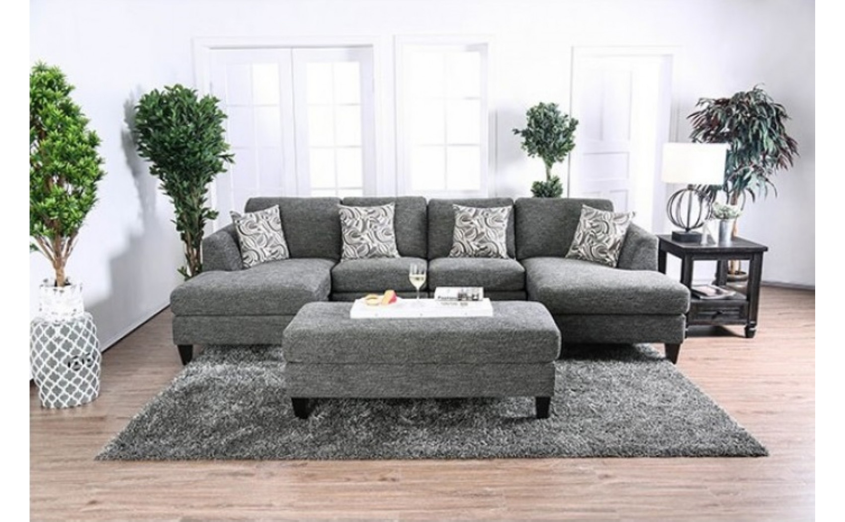 Lisa Sectional w Ottoman Gray Furniture of America