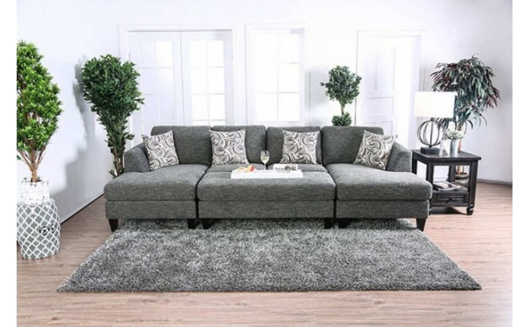 Lisa Sectional w Ottoman Gray Furniture of America