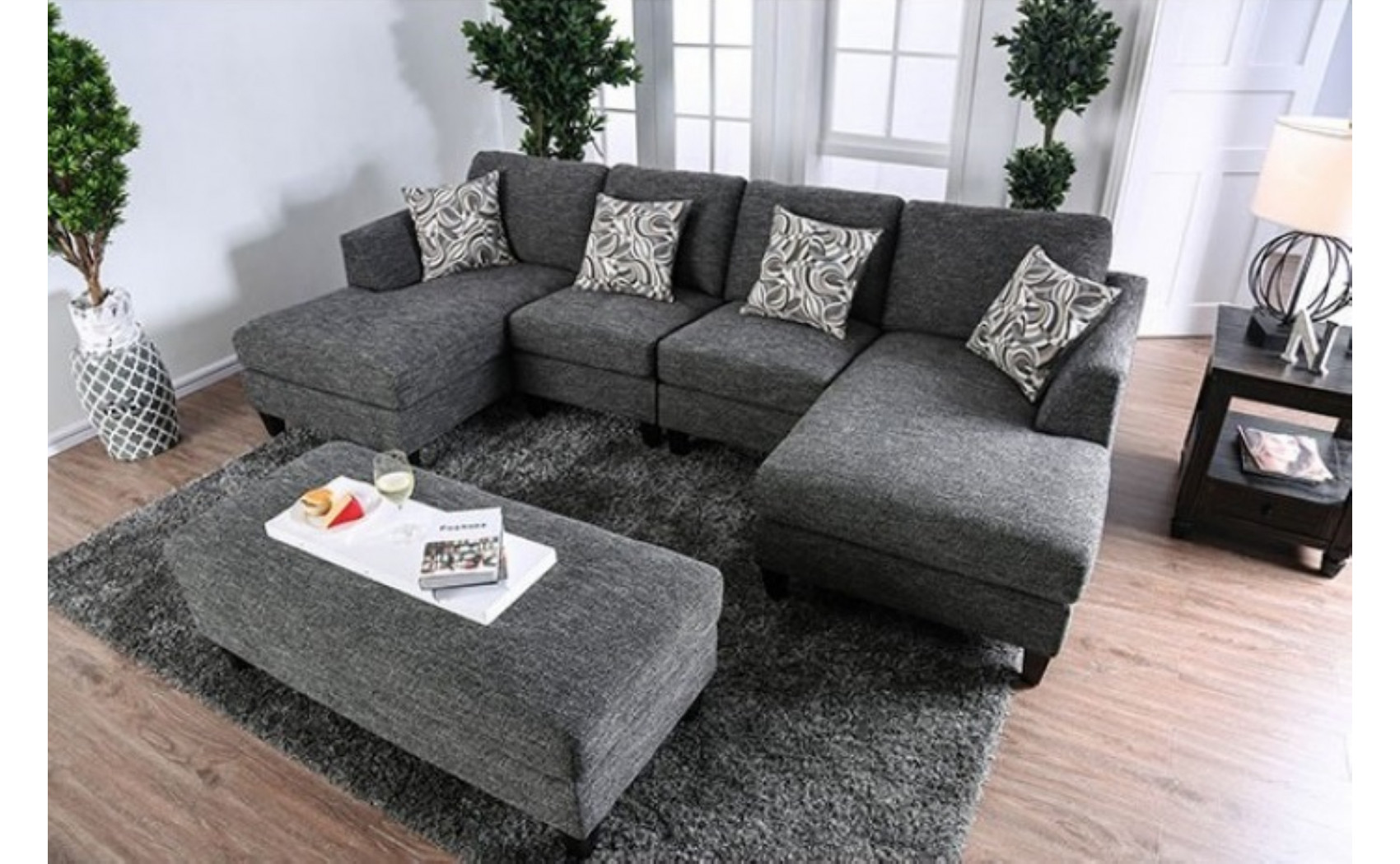Lisa Sectional w Ottoman Gray Furniture of America