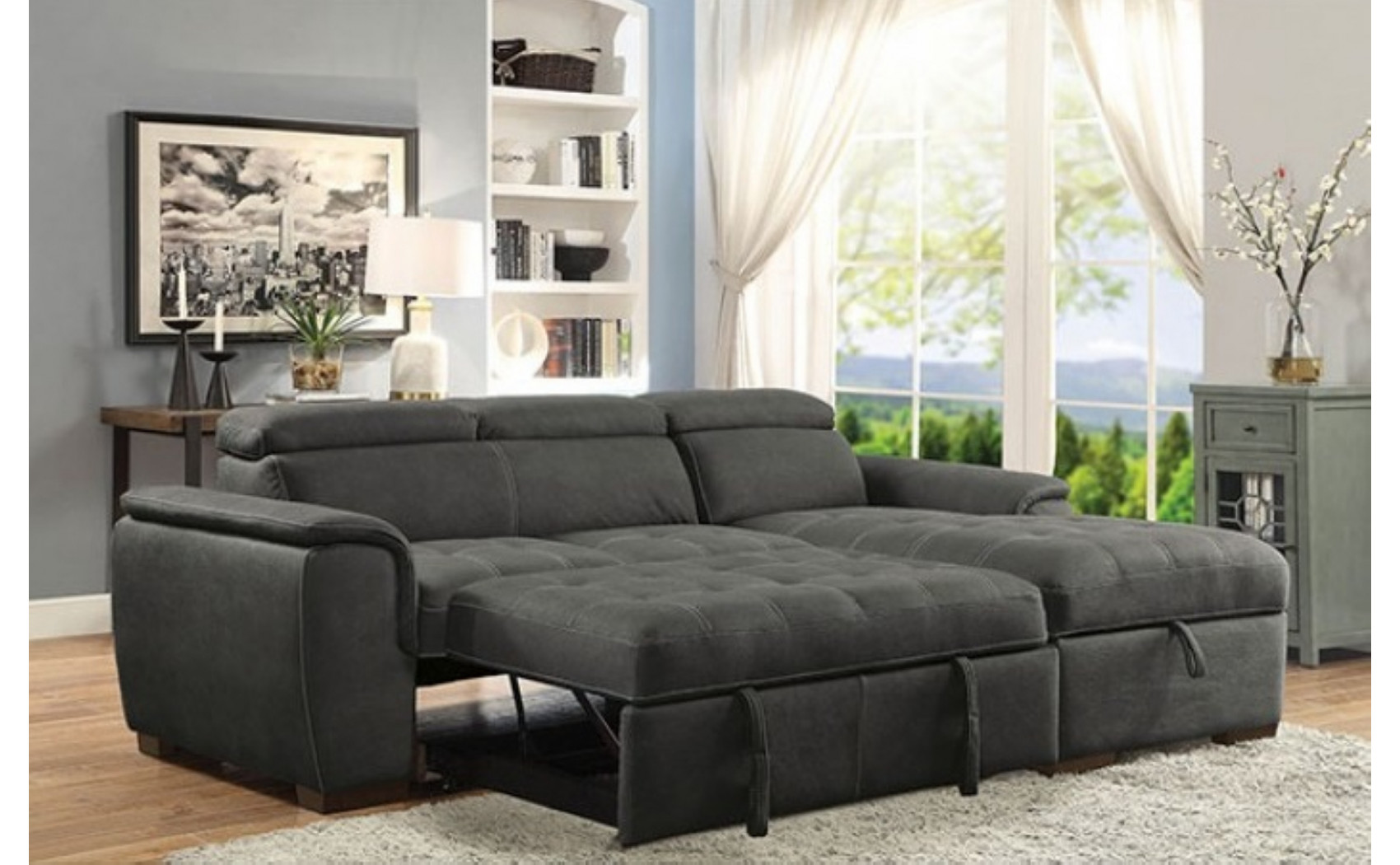 Lendra Storage Sectional Graphite Furniture of America
