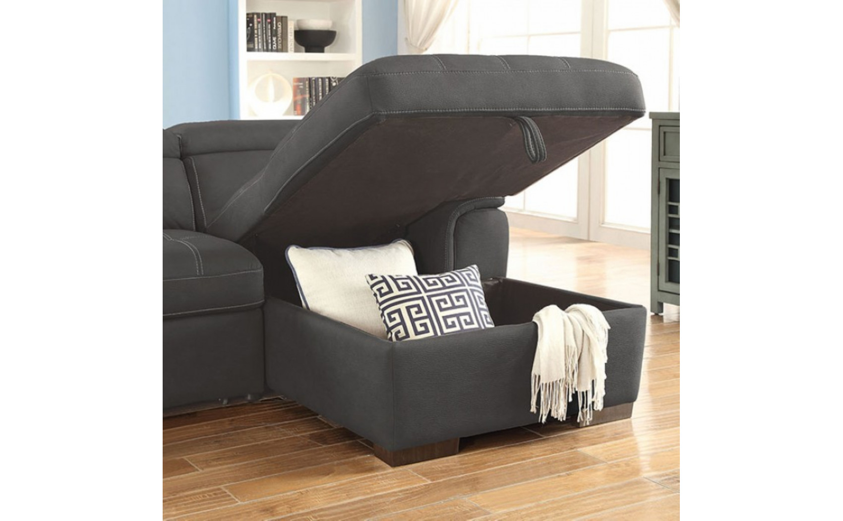Lendra Storage Sectional Graphite Furniture of America