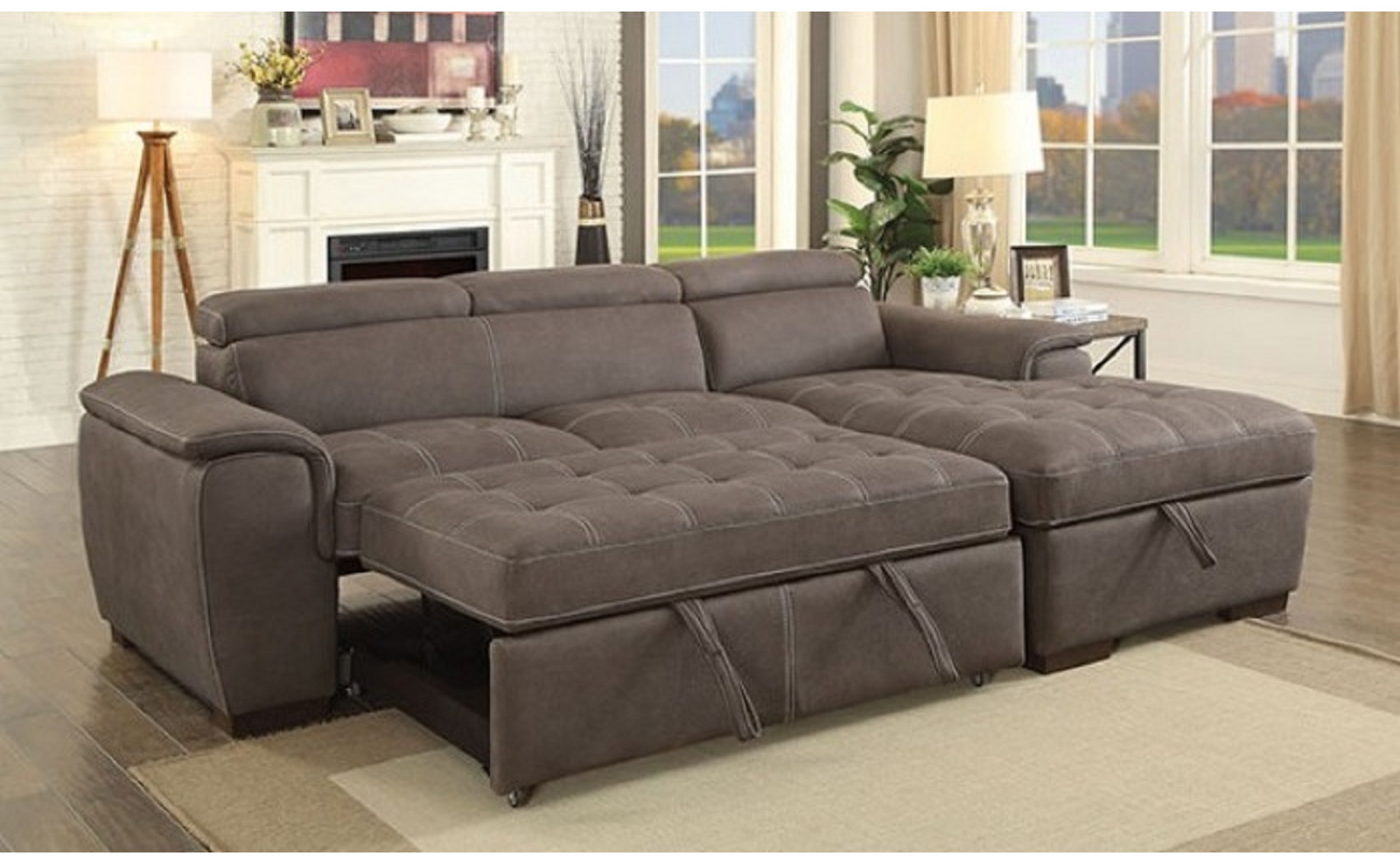 Lendra Storage Sectional Brown Furniture of America