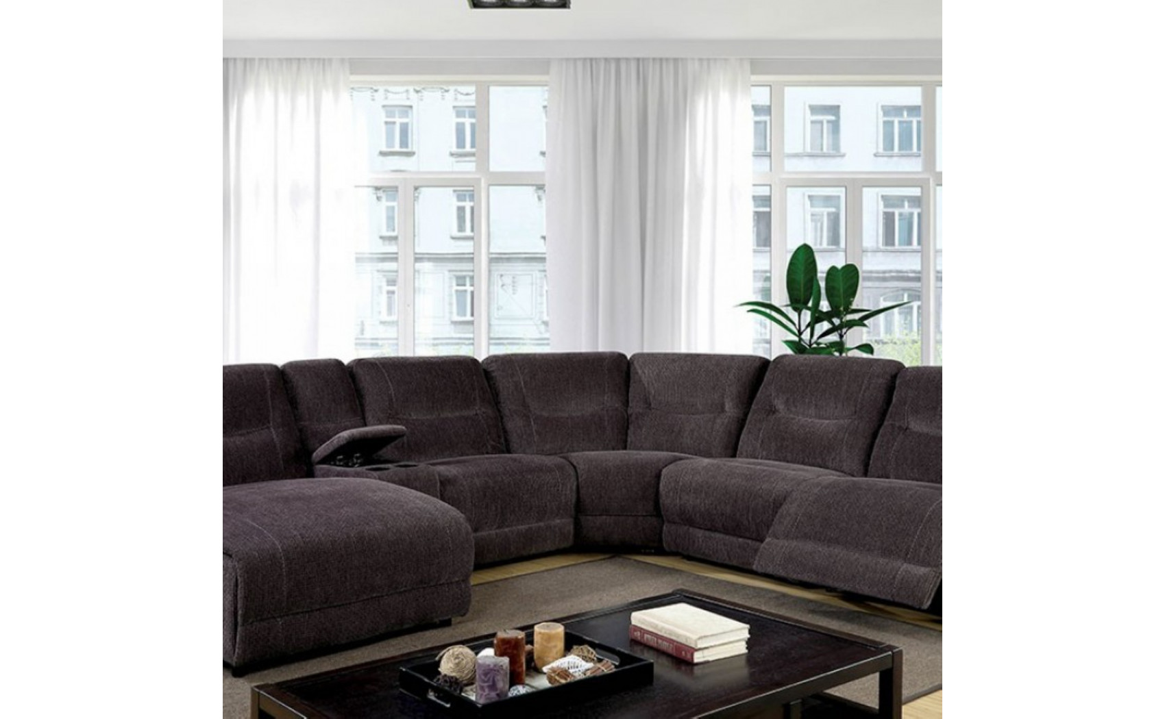 Seren Reclining Sectional w Console Gray Furniture of America