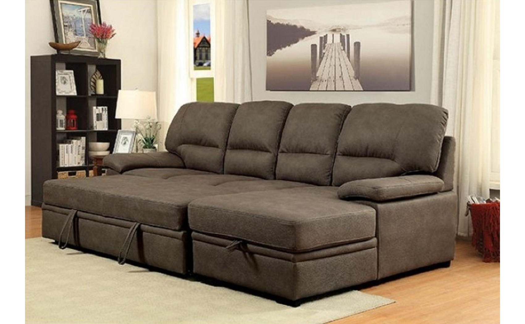 Alceste Sleeper Sectional Ash Brown Furniture of America