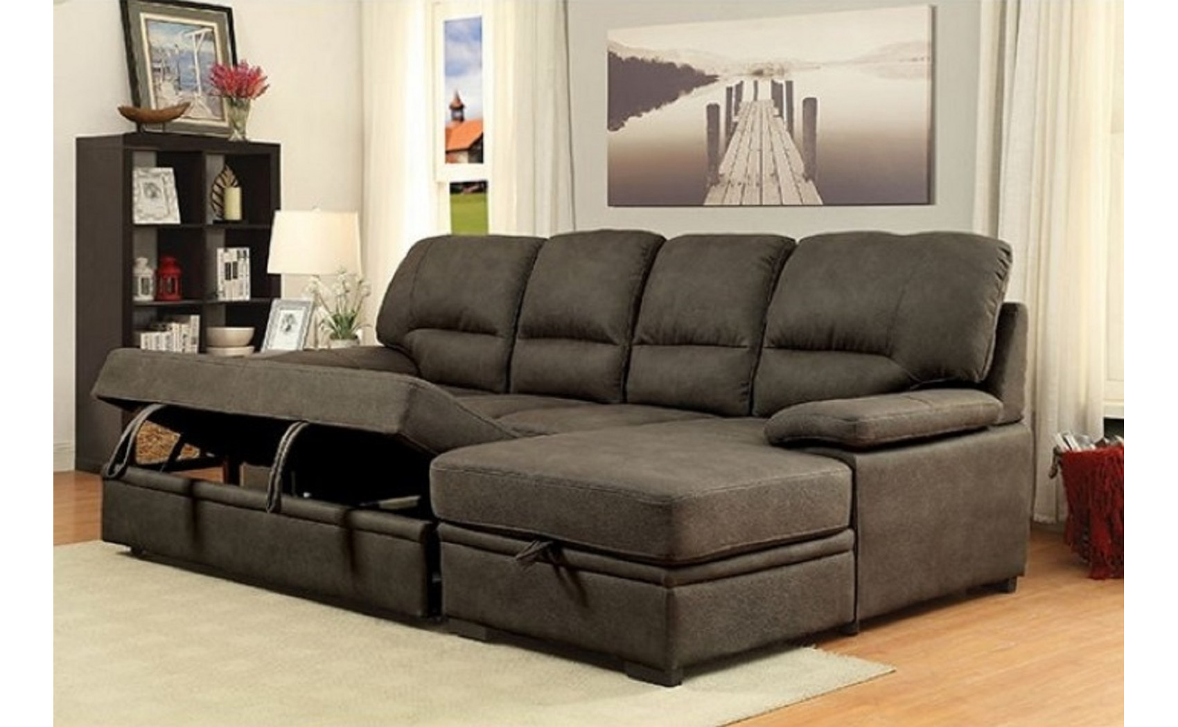 Alceste Sleeper Sectional Ash Brown Furniture of America