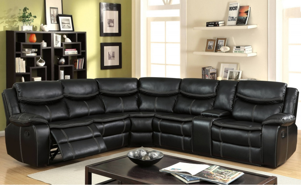 Giani Reclining Sectional w Console Black Furniture of America