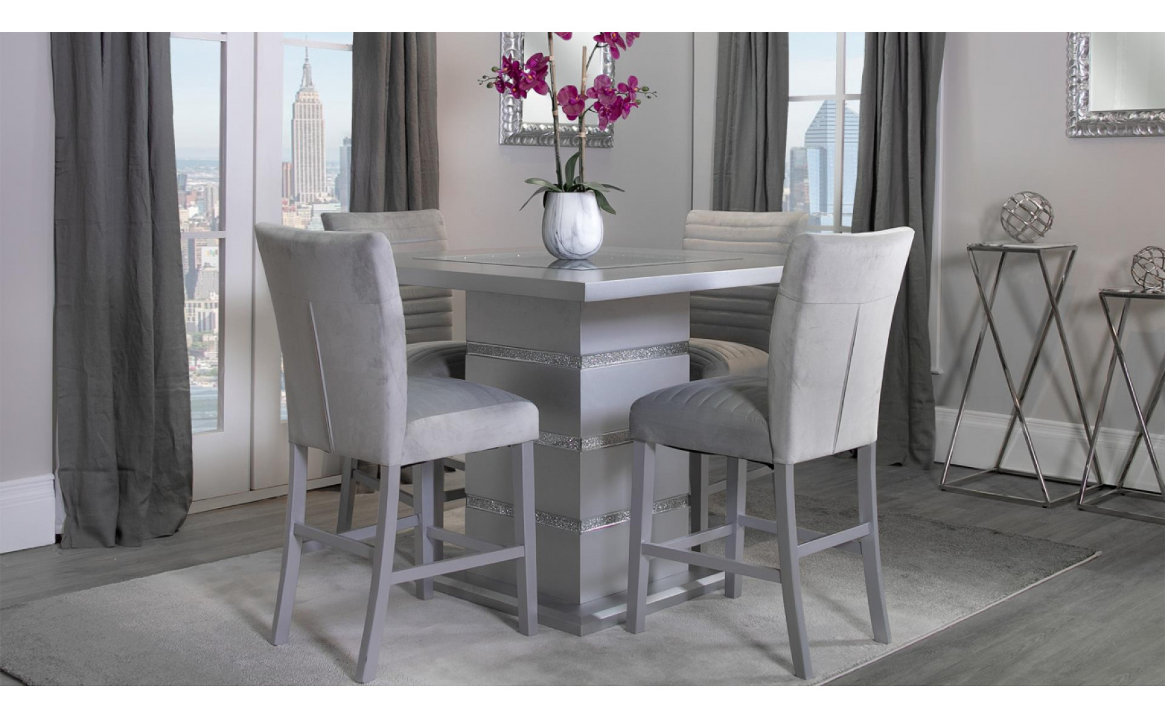 D1903BT + D1903BS-GRY Bar Set Silver / Clear Global Furniture