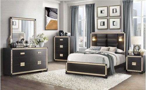Blake Bedroom Set Black / Gold Global Furniture Blake Bedroom Set Black / Gold Global Furniture