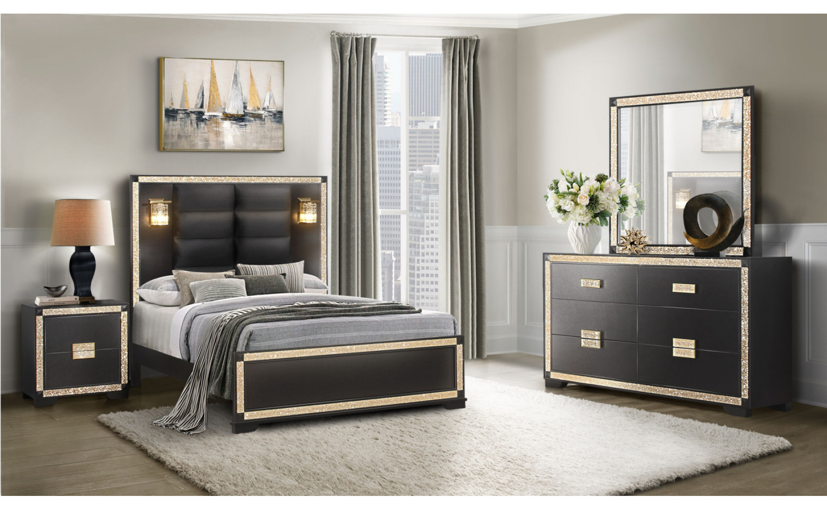 Blake Dresser Black / Gold Global Furniture