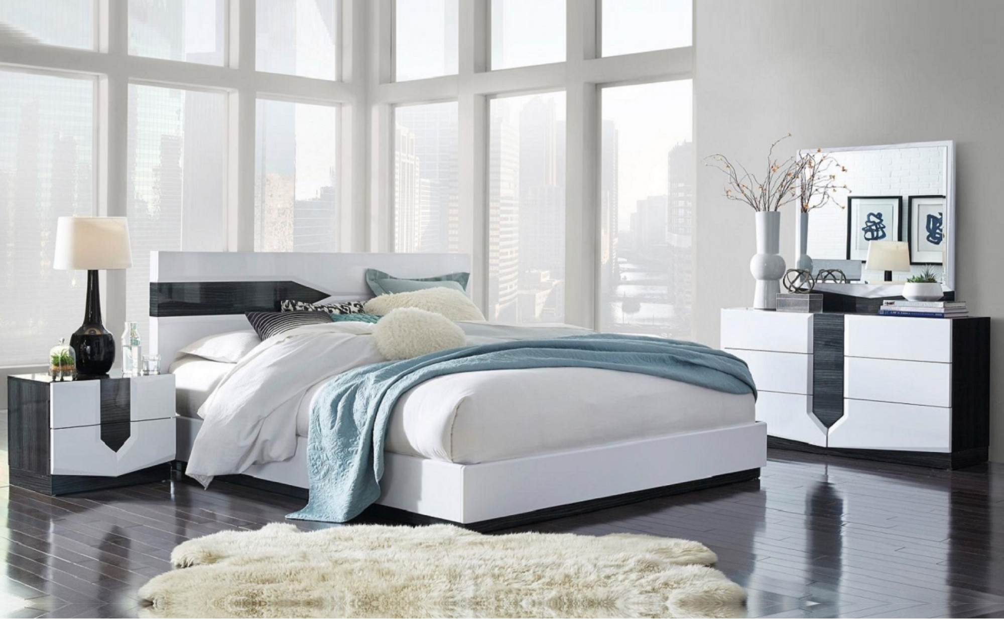 Hudson Bedroom Set White / Grey Global Furniture USA