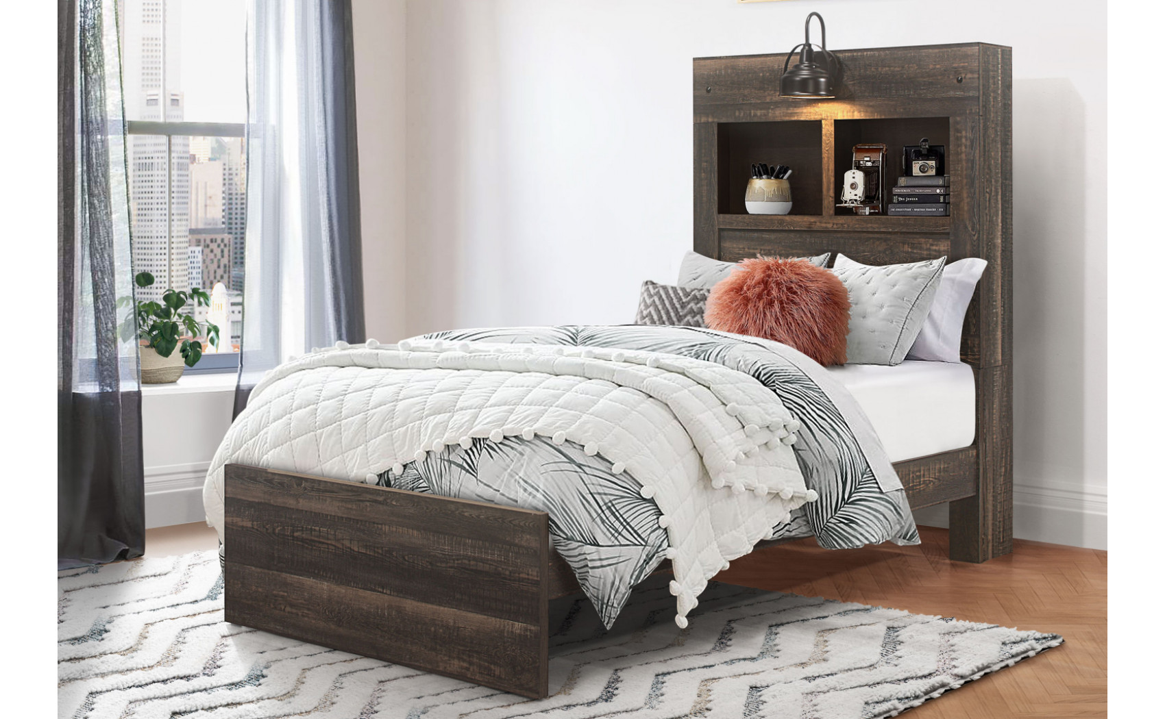 Linwood Bed Dark Oak Global Furniture